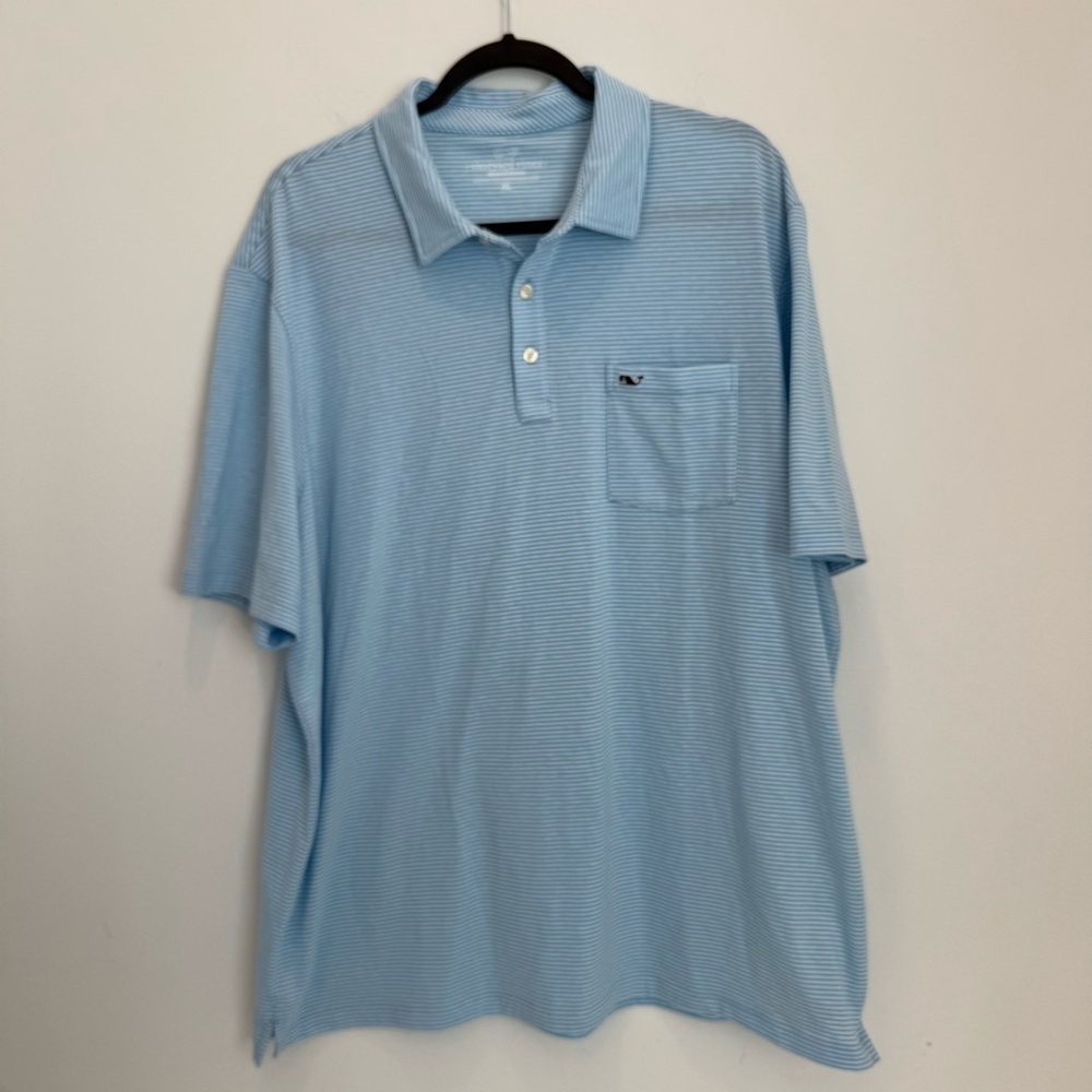 Vineyard Vines Polo Men’s Xl Striped Short-Sleeve Cotton Light blue w/white